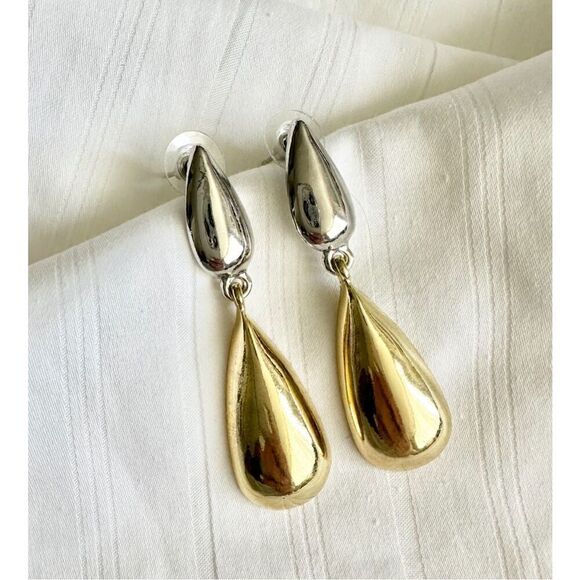 Silver and gold teardrop dangle earrings ￼ - Picture 1 of 2